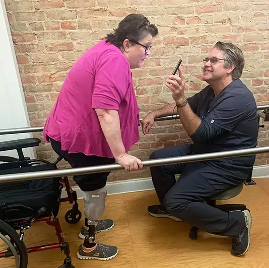elderly patient with prosthetic leg
